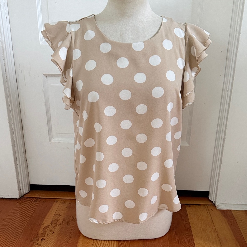 Milk & Honey Beige Polka Dot Top Large